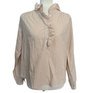 Xirena Caspian Ruffle Neck Cotton Blouse - Cream - Size Extra Small